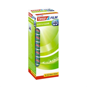 Tesa Eco & Clear plakband / transparant / 19 mm x 33 m / 8 rollen
