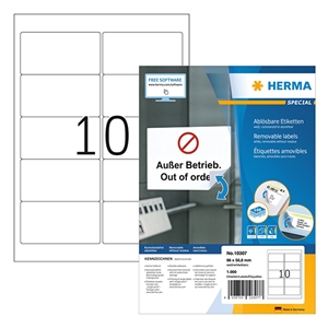 Herma 10307 verwijderbare etiketten / A4 / 96 x 50,8 mm / wit / 1000 etiketten