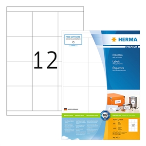 Herma Premium 4617 permanent hechtende etiketten / A4 / 70 x 67,7 mm / wit / 2.400 etiketten