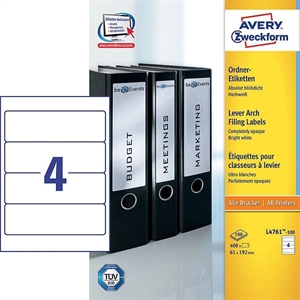 Avery Zweckform L4761-100 printbare rugetiketten / wit / zelfklevend / breed / 61 mm x 192 mm / 400 etiketten