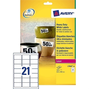 Avery Zweckform L7060-20 weerbestendige etiketten / 63,5 mm x 38,1 mm / 420 etiketten