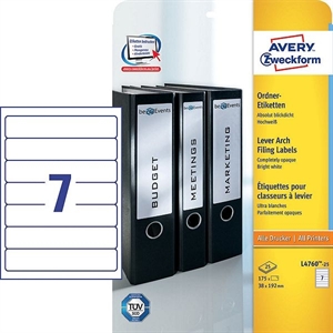 Avery Zweckform L4760-25 printbare rugetiketten / wit / zelfklevend / smal / 38 mm x 192 mm / 175 etiketten