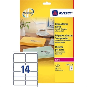 Avery Zweckform L7563-25 transparante etiketten / 99,1 mm x 38,1 mm / 350 etiketten