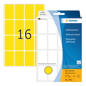 Herma 2451 multifunctionele etiketten / 25 x 40 mm / geel / 512 etiketten