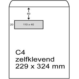 Raadhuis akte envelop / zelfklevend / C4 / venster links / 229mm x 324mm / 250 stuks