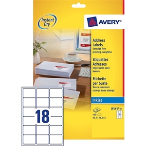 Avery Zweckform J8161-25 adresetiketten / 63,5 mm x 46,6 mm / 450 etiketten