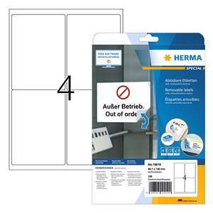 Herma 10019 etiketten / verwijderbaar / A4 / 99,1 x 139 mm / ondoorzichtig / wit / 100 etiketten