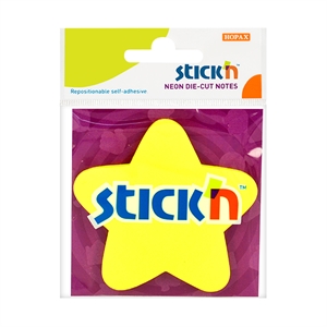Stick'n Die-Cut notes ster / 70 x 70 mm / neon-geel / 50 vel