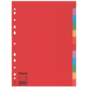 Esselte 100202 A4 tabbladen / gekleurd karton / 12 tabs / 11-gaats