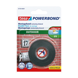 Tesa 55750-00001-03 Powerbond Outdoor tape / dubbelzijdig / zwart / 19 mm x 1,5 m