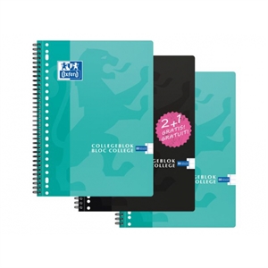 Oxford 100590165 collegeblok / A4+ / gelinieerd / 23-gaats / 80 vel / 3 stuks