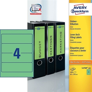 Avery Zweckform L4768-100 printbare rugetiketten / groen / zelfklevend / breed / 61 mm x 192 mm / 400 etiketten