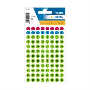 Herma 4129 1 t/m 160 etiketten / 8 mm / assorti kleuren / 480 etiketten