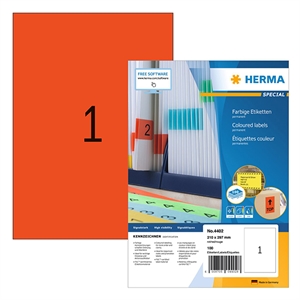 Herma 4402 permanent hechtende etiketten / A4 / 210 x 297 mm / rood / 100 etiketten