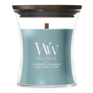 Woodwick Mini Hourglass Geurkaars / Cedarwood & Ocean Moss / 90 gram