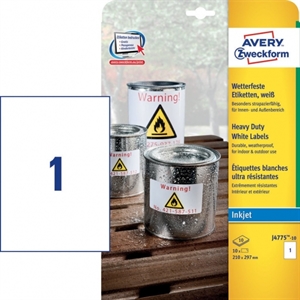 Avery Zweckform J4775-10 weerbestendige etiketten / 210 mm x 297 mm / 10 etiketten