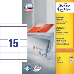 Avery Zweckform 3669 universele etiketten / wit / zelfklevend / 70 mm x 50,8 mm / 1500 etiketten