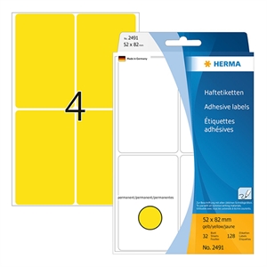 Herma 2491 multifunctionele etiketten / 52 x 82 mm / geel / 128 etiketten
