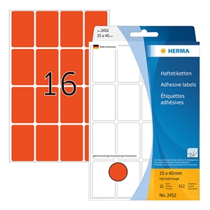 Herma 2452 multifunctionele etiketten / 25 x 40 mm / rood / 512 etiketten