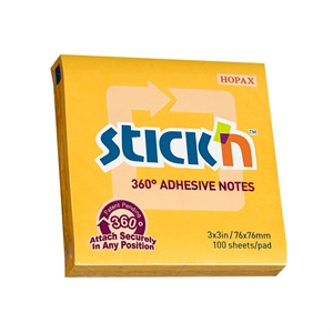Stick’n memoblok / 360 graden lijmrand / 76 x 76 mm / goudgeel / 100 vel