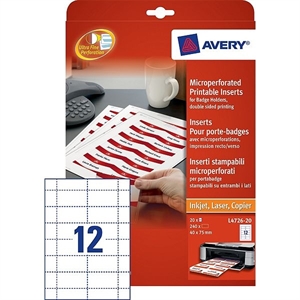 Avery Zweckform L4726-20 naambadge etiketten / 40 mm x 75 mm / wit / 240 etiketten