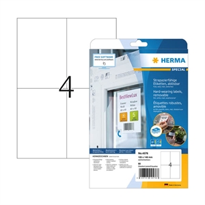 Herma 4576 verwijderbare folie etiketten / weerbestendig / A4 | 105 x 148 mm / wit / 80 etiketten