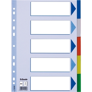Esselte 15259 A4 tabbladen / gekleurd plastic / 5 tabs / 11-gaats