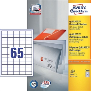 Avery Zweckform 3666 universele etiketten / wit / zelfklevend / 38 mm x 21,2 mm / 6500 etiketten
